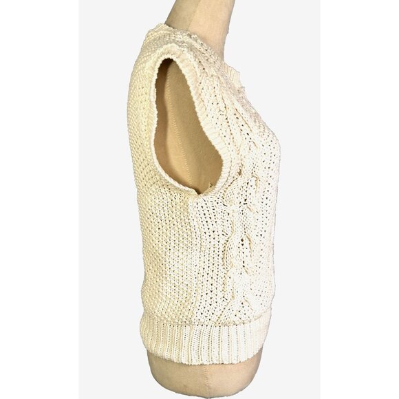Vintage Russ Ivory Short Cap Sleeve Chunky Cable Knit Sweater Vest PM USA - Picture 7 of 9